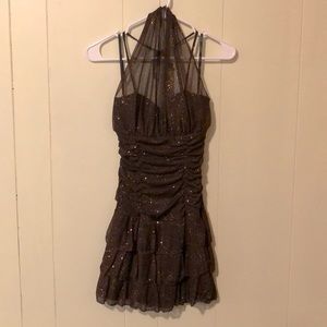 Sparkly brown mini prom dress
